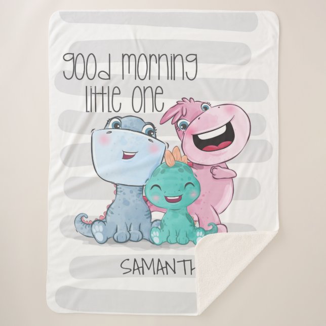 Personalised cute dinosaurs girl baby or kids sherpa blanket (Front)