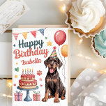 Personalised Cute Doberman Dog Birthday Card<br><div class="desc">This adorable personalised Doberman dog birthday card design includes a cute watercolor dog graphic, as well as a birthday cake and birthday decorations. The front of the birthday cards includes a place where you can personalise with your name as well as the words "Happy Birthday". The message on the inside...</div>