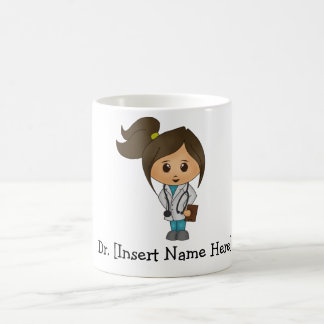 Personalised Cute Doctor, Brunette Female Coffee Mug
