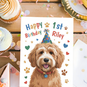Personalised Cute Dog 1st Birthday Card for Kids 