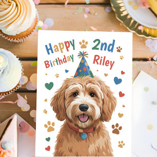Personalised Cute Dog 2nd Birthday Card for Kids 