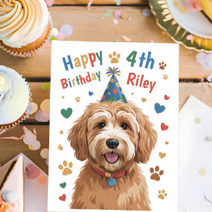 Personalised Cute Dog 4th Birthday Card for Kids 