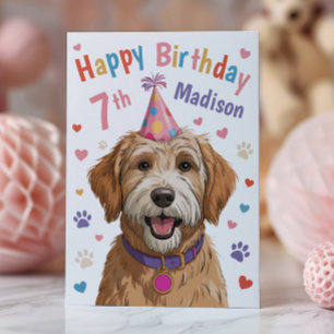 Personalised Cute Dog 7th Birthday Card for Kids