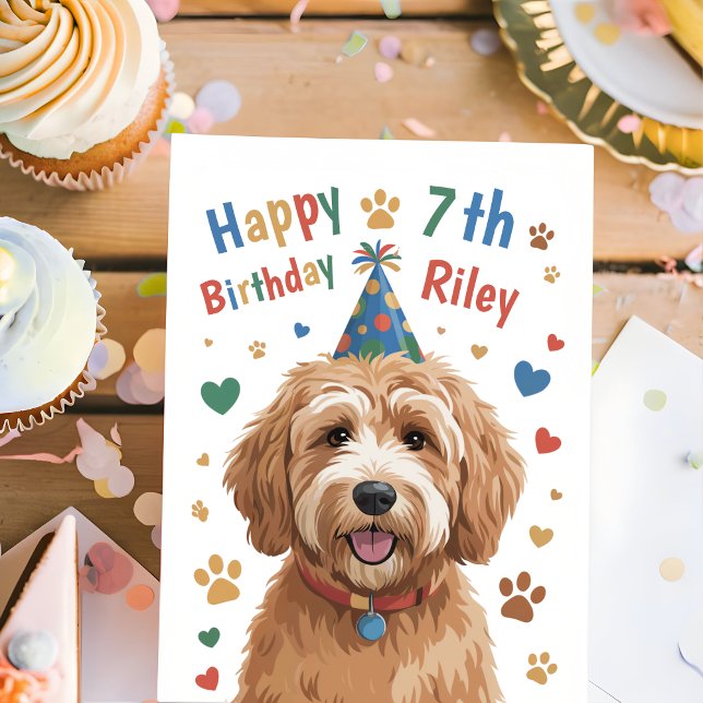 Personalised Cute Dog 7th Birthday Card for Kids  (Creator Uploaded)