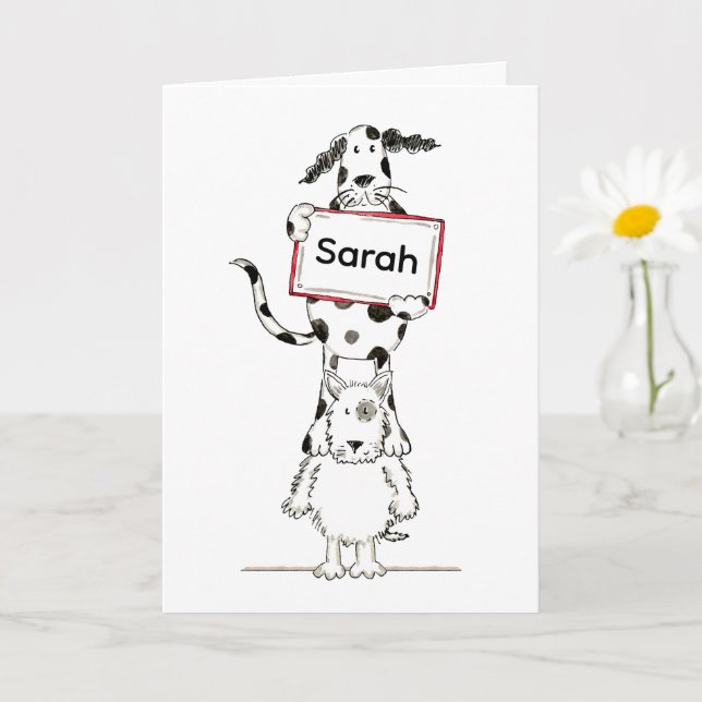Personalised Cute Dog Acrobats Birthday Card (Small Plant)
