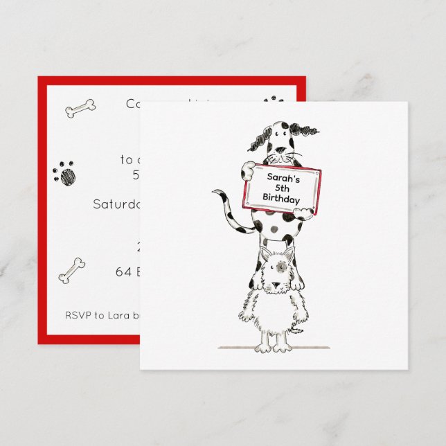 Personalised Cute Dog Acrobats Birthday Invitation (Front/Back)