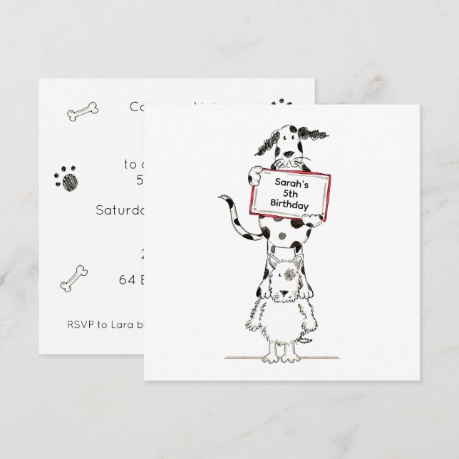 Personalised Cute Dog Acrobats Birthday Invitation (Front/Back)