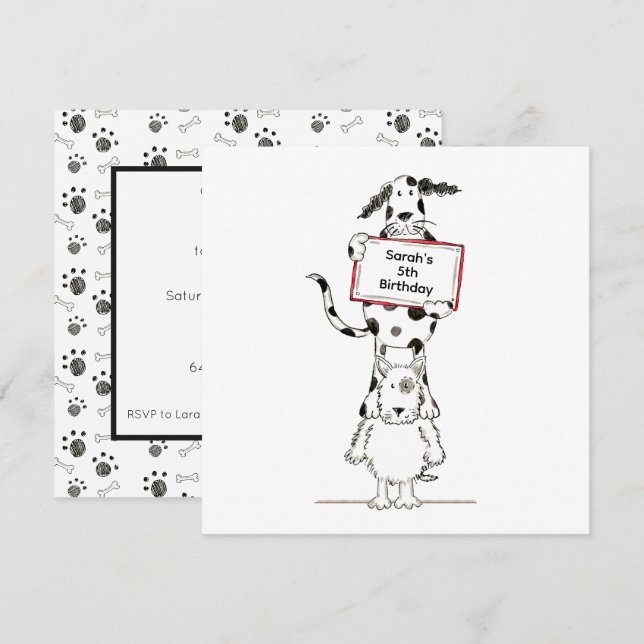 Personalised Cute Dog Acrobats Birthday Invitation (Front/Back)