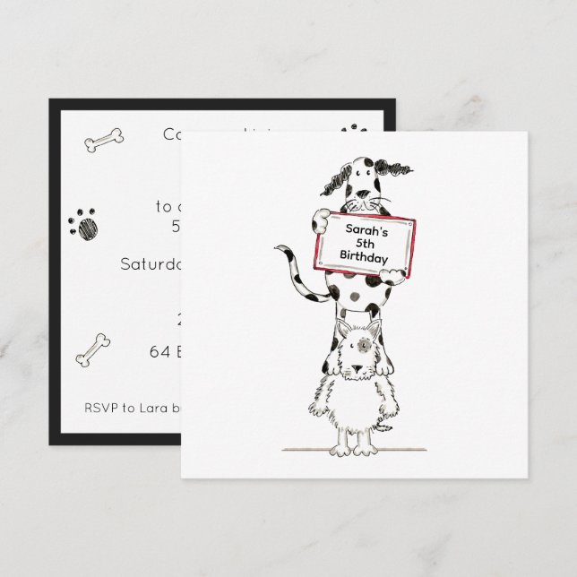 Personalised Cute Dog Acrobats Birthday Invitation (Front/Back)
