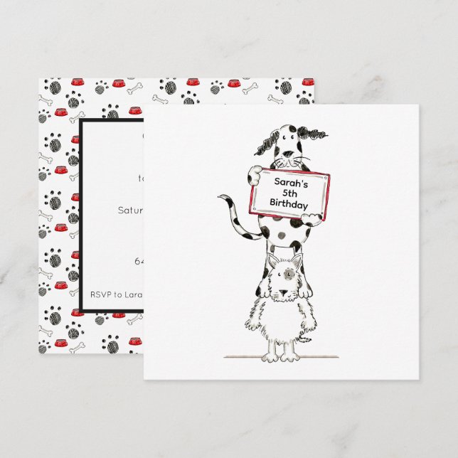 Personalised Cute Dog Acrobats Birthday Invitation (Front/Back)