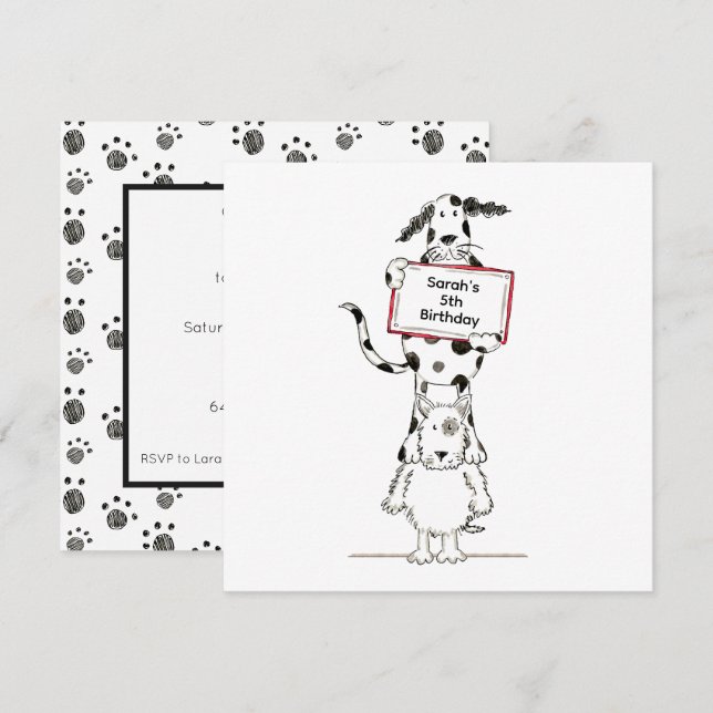 Personalised Cute Dog Acrobats Birthday Invitation (Front/Back)