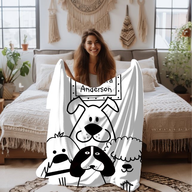 Personalised Cute Dog Doodle Fleece Blanket (Creator Uploaded)