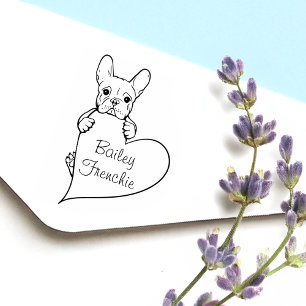 Personalised Cute Dog with a Heart French Bulldog Rubber Stamp