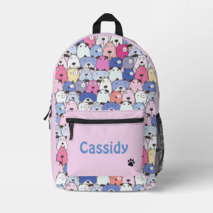 Personalised Cute Dogs in Pastel Colours & Pink Printed Backpack