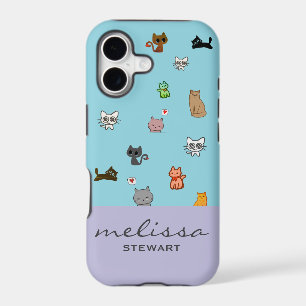 Personalised cute doodle cats kawaii blue & purple