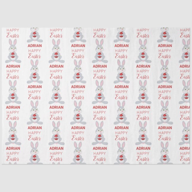 Personalised Cute Easter Rabbit Red Easter Egg Tissue Paper (Front)