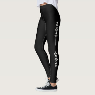 Personalised Cute Elegant Black Neutral Flower Fun Leggings