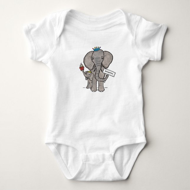 Personalised Cute Elephant and Baby Bodysuit (Front)