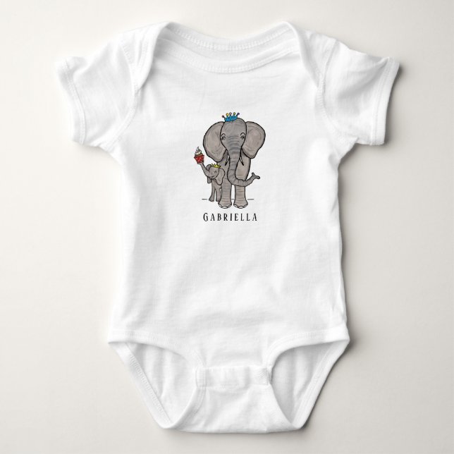 Personalised Cute Elephant and Baby Bodysuit (Front)