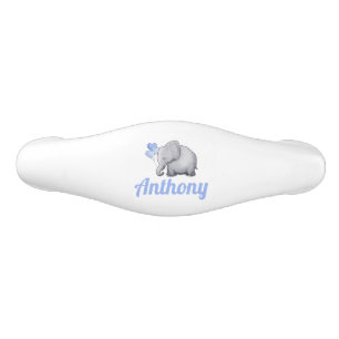 Personalised Cute Elephant Baby Boy Blue Nursery Ceramic Drawer Pull