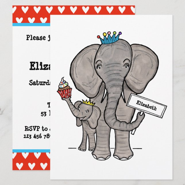 Personalised Cute Elephant Baby Shower Invitation (Front/Back)