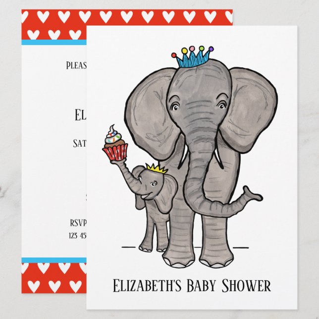 Personalised Cute Elephant Baby Shower Invitation (Front/Back)