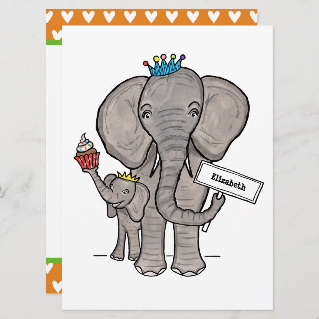 Personalised Cute Elephant Baby Shower Invitation (Front/Back)