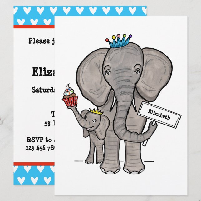 Personalised Cute Elephant Baby Shower Invitation (Front/Back)