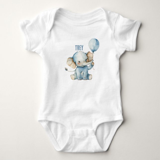 Personalised Cute Elephant Balloon Baby  Bodysuit (Front)
