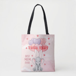 Personalised Cute Elephant Custom Text Gift Tote Bag