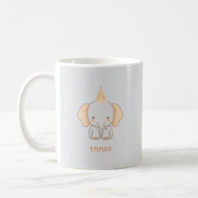 Personalised Cute Elephant Kids Name Coffee Mug (Left)