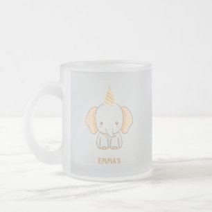Personalised Cute Elephant Kids Name Frosted Glass Coffee Mug