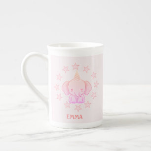 Personalised Cute Elephant Pink  Bone China Mug