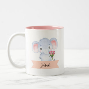 Personalised cute elephant  Two-Tone coffee mug