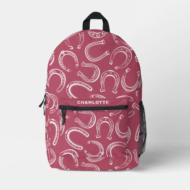 Personalised Cute Equestrian Horseshoe Pattern Printed Backpack (Front)
