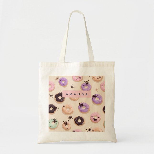 Personalised Cute Fall Halloween Doughnut Spider Tote Bag (Front)