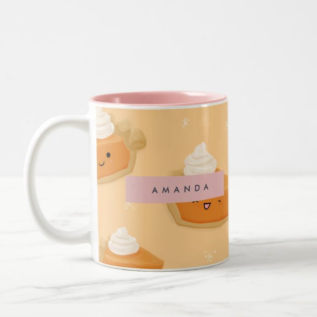 Personalised Cute Fall Pumpkin Pie Whipped Cream Two-Tone Coffee Mug (Left)