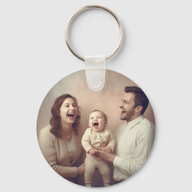 Personalised Cute Family and baby Photo and  Key Ring (Front)
