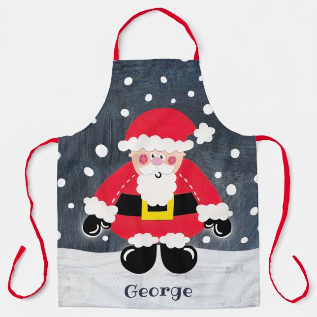 Personalised Cute Father Christmas Santa Claus Apron (Front)