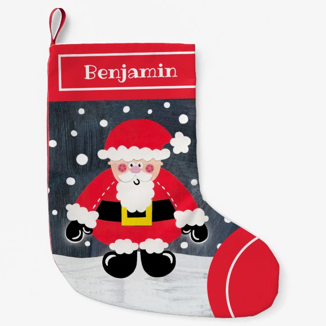 Personalised Cute Father Christmas Santa Claus Small Christmas Stocking (Front)