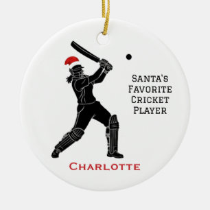 Personalised Cute Female Playing Cricket Santa Hat Ceramic Tree Decoration