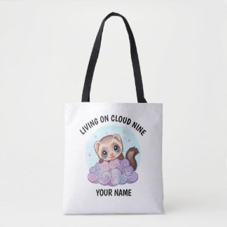 Personalised Cute Ferret Tote Bag with Custom Text