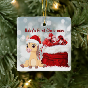 Personalised Cute Foal Baby's 1st Christmas Horse Ceramic Ornament