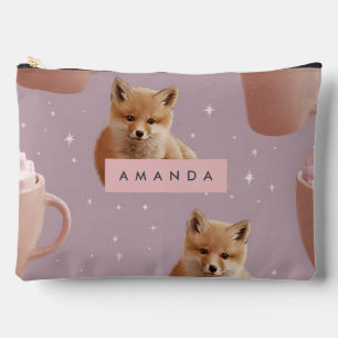 Personalised Cute Fox and Hot Cocoa Pattern Accessory Pouch