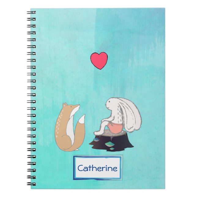Personalised Cute Fox and Rabbit Illustration Notebook (Front)