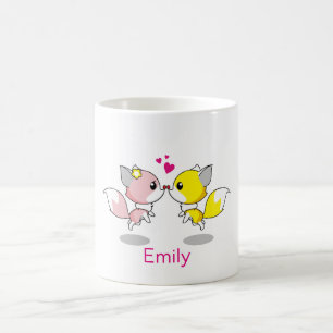 Personalised Cute Fox in Yellow & Pink with Heart Coffee Mug