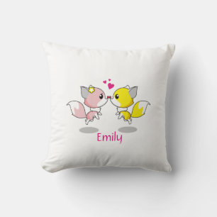 Personalised Cute Fox in Yellow & Pink with Heart Cushion