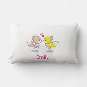 Personalised Cute Fox in Yellow & Pink with Heart Lumbar Cushion