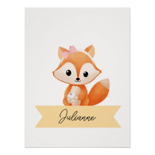 Personalised cute fox Nursery  Poster