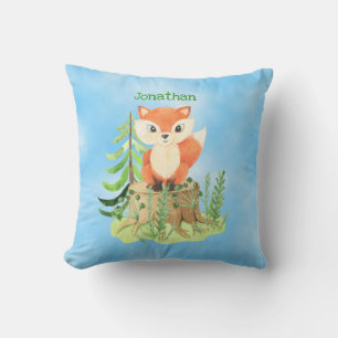 Personalised Cute Fox on a Stump Cushion
